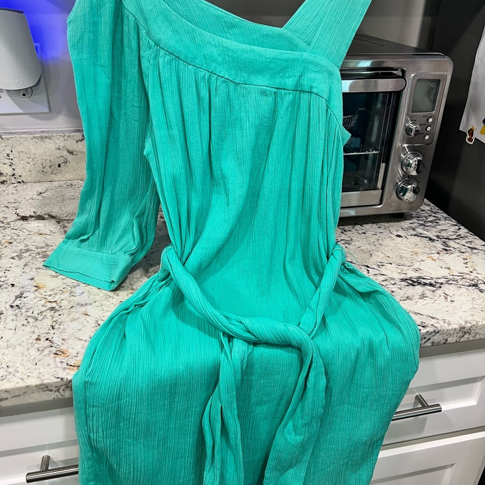 French Connection Green One Shoulder Bishop Sleeve Sundress size 6